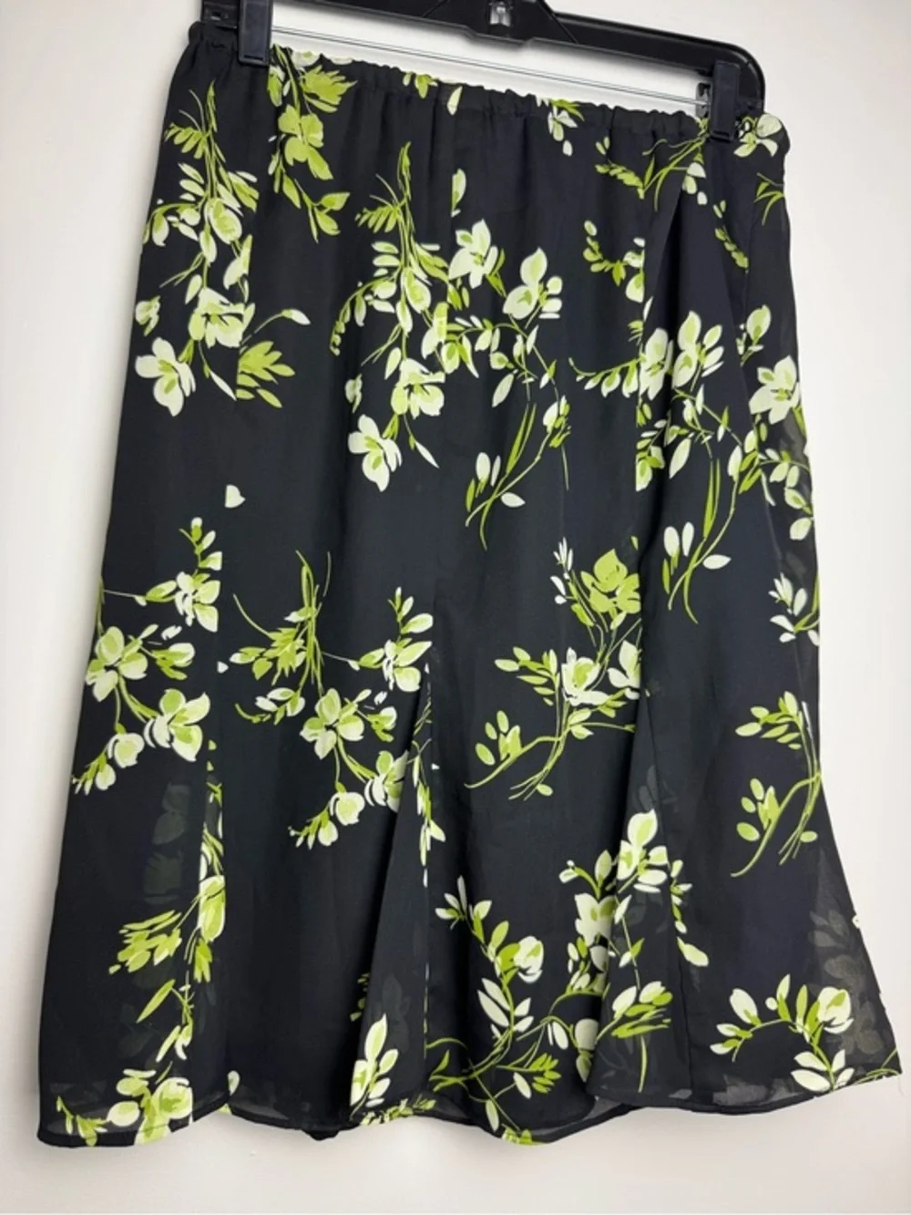 Vintage Black Skirt with Lime Green & White Floral Print